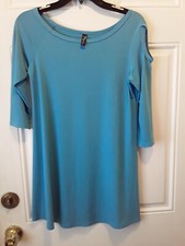 Fashque size S Blue 1 cut out shoulder stretch Tunic Top made in USA co1741