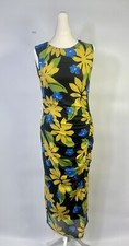 V By Very Sleeveless Ruched Detail Lined Mesh MIDI Dress Floral Summer Size 14