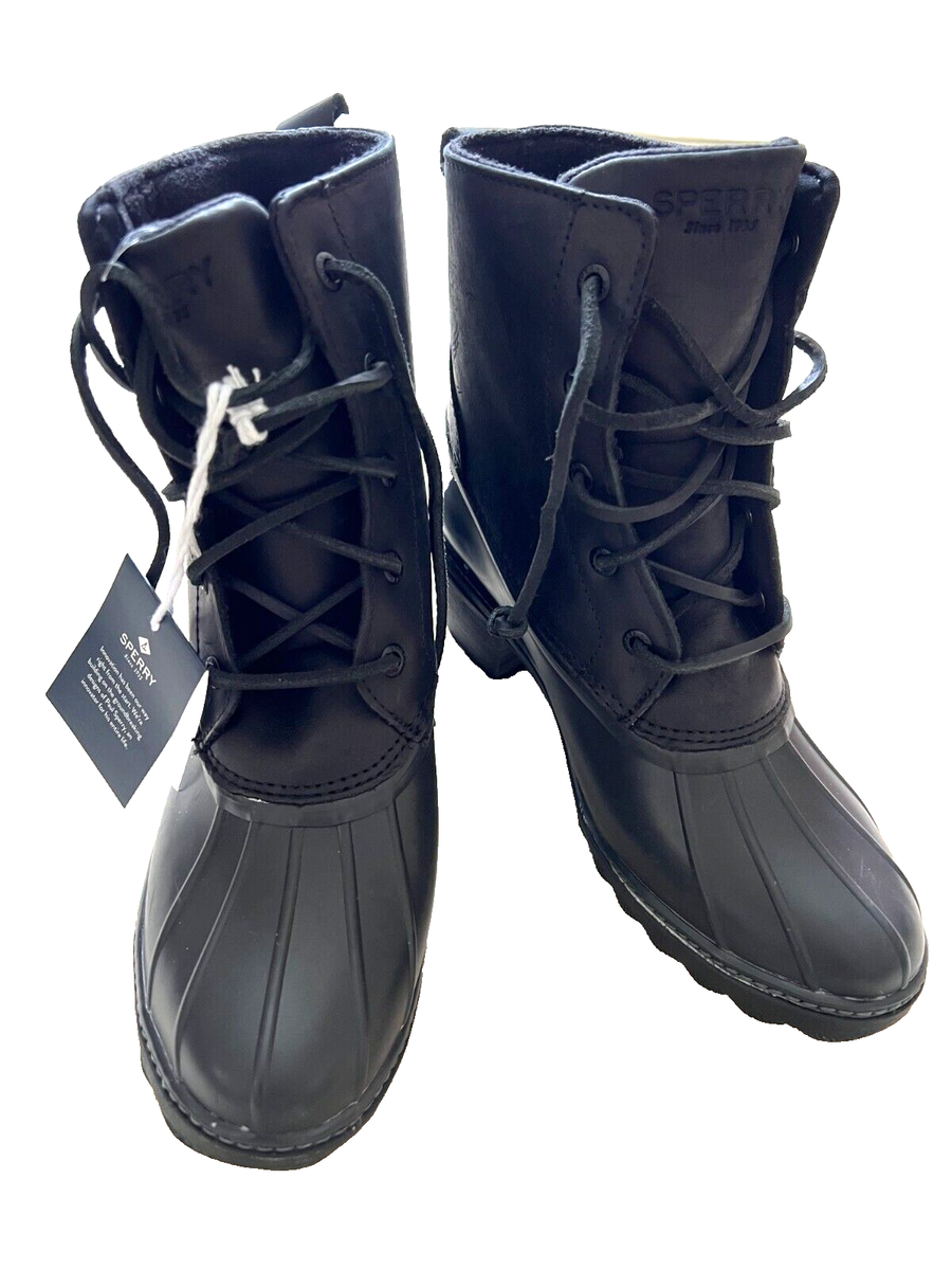 NEW SPERRY TECHWAV black boots waterproof lined heels laced  display picture 1