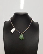 Green Sea Glass Pendant Hematite 16" Necklace