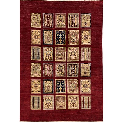 Handmade (5'5'' x 7'7'') Maroon Bakhtiari Oriental Afghan Tribal Wool Area Rug