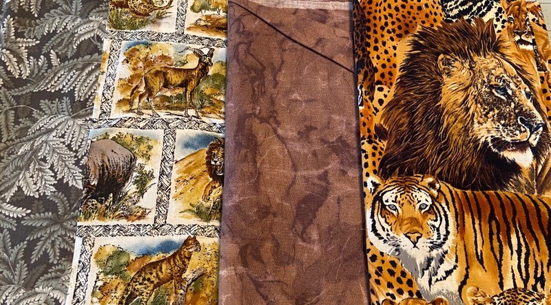 4 Piece Lot Quilting Wild Animal Lot Tigers Ferns Brown Watercolor Marble Cotton