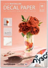 Sunnyscopa Waterslide Decal Paper for LASER Printer - CLEAR, US LETTER SIZE 8.5"