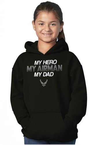 US Air Force Logo My Hero My Airman My Dad Youth Hooded Sweatshirt Boy or Girl - Picture 3 of 10