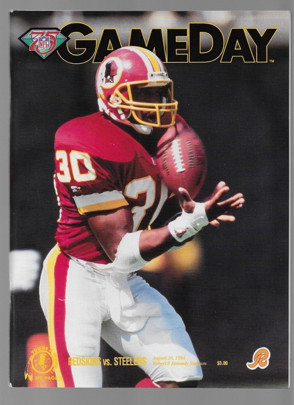 GameDay Program Redskins vs. Steelers w/Starting Line Up Insert August 26, 1994