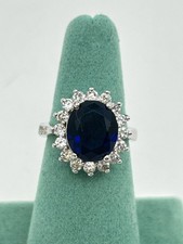 Unbranded STERLING SILVER AND BLUE Faux Sapphire CZ Crystal Womens Size 7 Ring