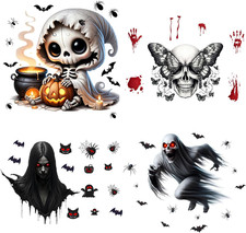 4 Sheets Halloween Wall Sticker Horror Ghost Wall Decals Peel and Stick Toilet S