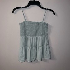 Spaghetti strap green ruffle tank top small Paper Crane 1691