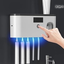 Wall Mounted Toothbrush Holder w/ Toothpaste Dispenser 4 Slots
