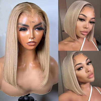 Munx Ash Blonde Bob Wigs Human Hair 180 Denstiy 13X6 Hd Lace Frontal Human Hair