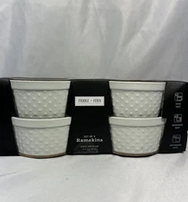 Fiddle and Fern Honeycomb Round Ramekins - 4 Pieces New White Porcelain 4Oz NIB