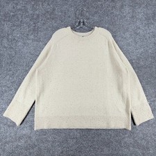 DKNY Jeans Crewneck Sweater Womens XL Ivory Rhinestone Modern Comfort Tight Knit
