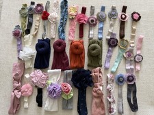 Baby Girls Stretch Fabric Headband Lot, Multicolor Flower Bow, One Size