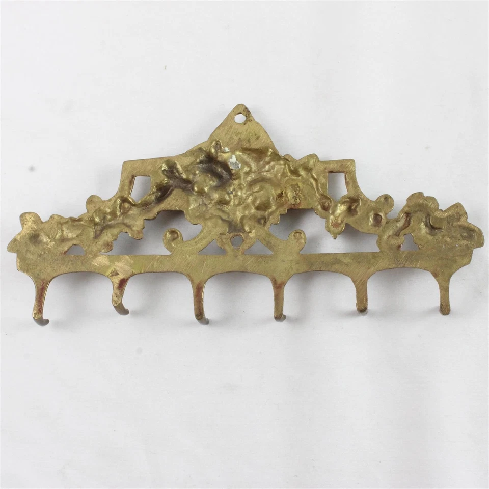 Suporte de parede floral bronze vitoriano 6 ganchos 8,5 polegadas ouro chaveiro chapéu rack - Imagem 3 de 4