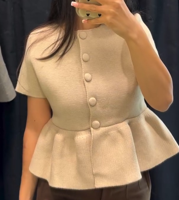 NWT ZARA Short-sleeved Peplum Cardigan Sand Beige 2142/212 Size L