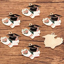 5/12PCS Gold Tone Enamel Graduate Hat Charms Pendants 22X27mm HYG73