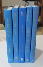 DECOR Book lot 5 Home Library Staging Display Light Blue-Silver Text LIKE NEW