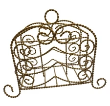 Vintage Metal Gold Wire Scroll Magazine Rack