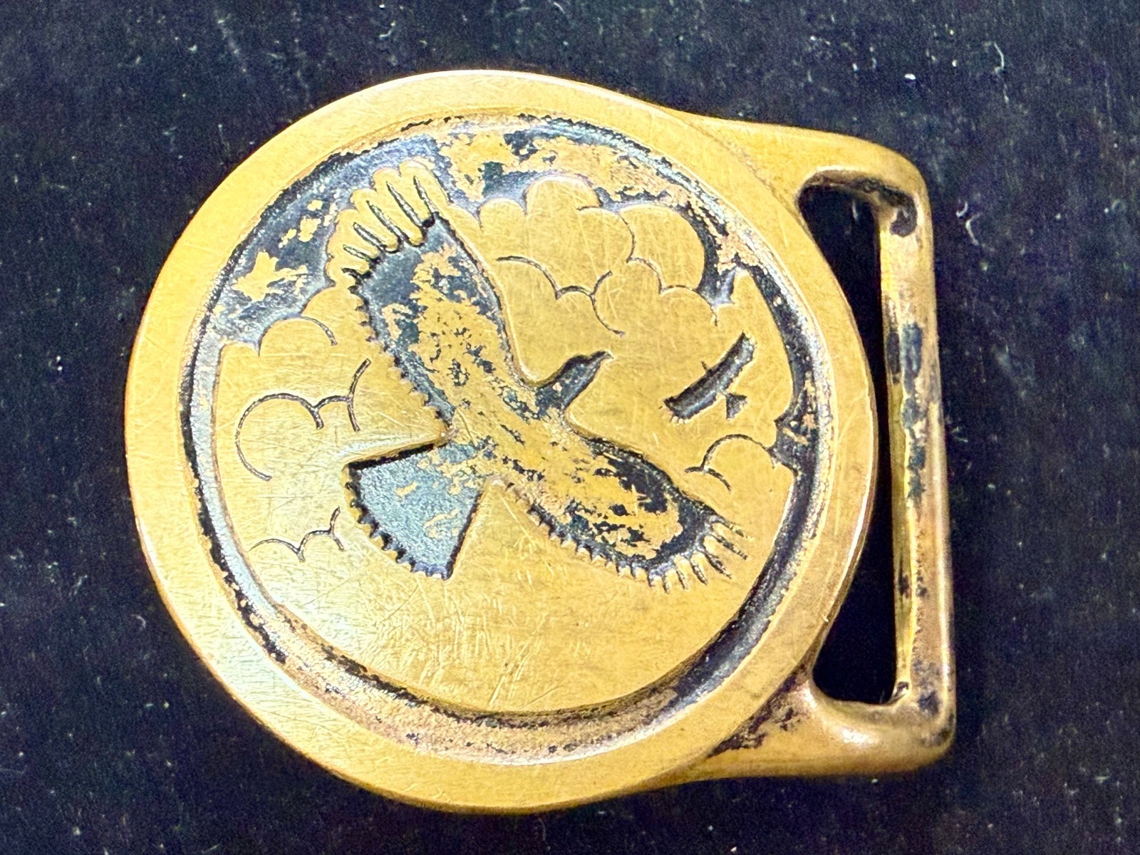 Valleau Studio Tech Ether Flying Eagle's Solid Brass 70's Round Belt Buckle 