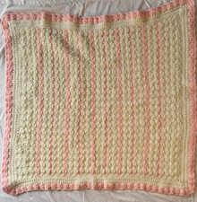Vintage Handmade Crochet Baby Blanket Pink Cream Striped 36x36
