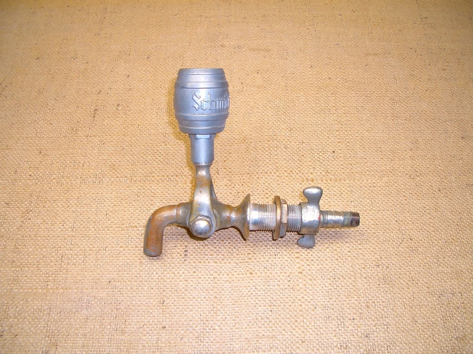VINTAGE ORIGINAL SCHMIDTS BEER PHILA  BARREL TAP HANDLE KNOB W/ BRASS BAR SPIGOT - Image 2 of 4