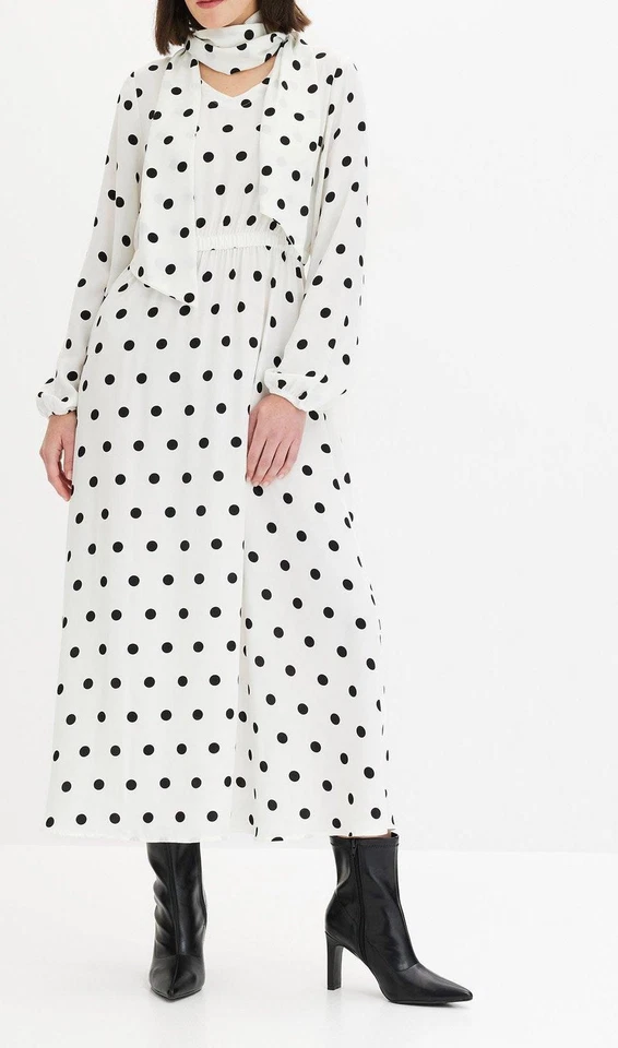 Maxi-Kleid mit abnehmbarer Schluppe Gr. 50 Weiß Schwarz Damenkleid Neu - Bild 1 von 1