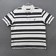 Nautica Men's Striped Short Sleeve Polo Shirt Size S Black White Casual Classic