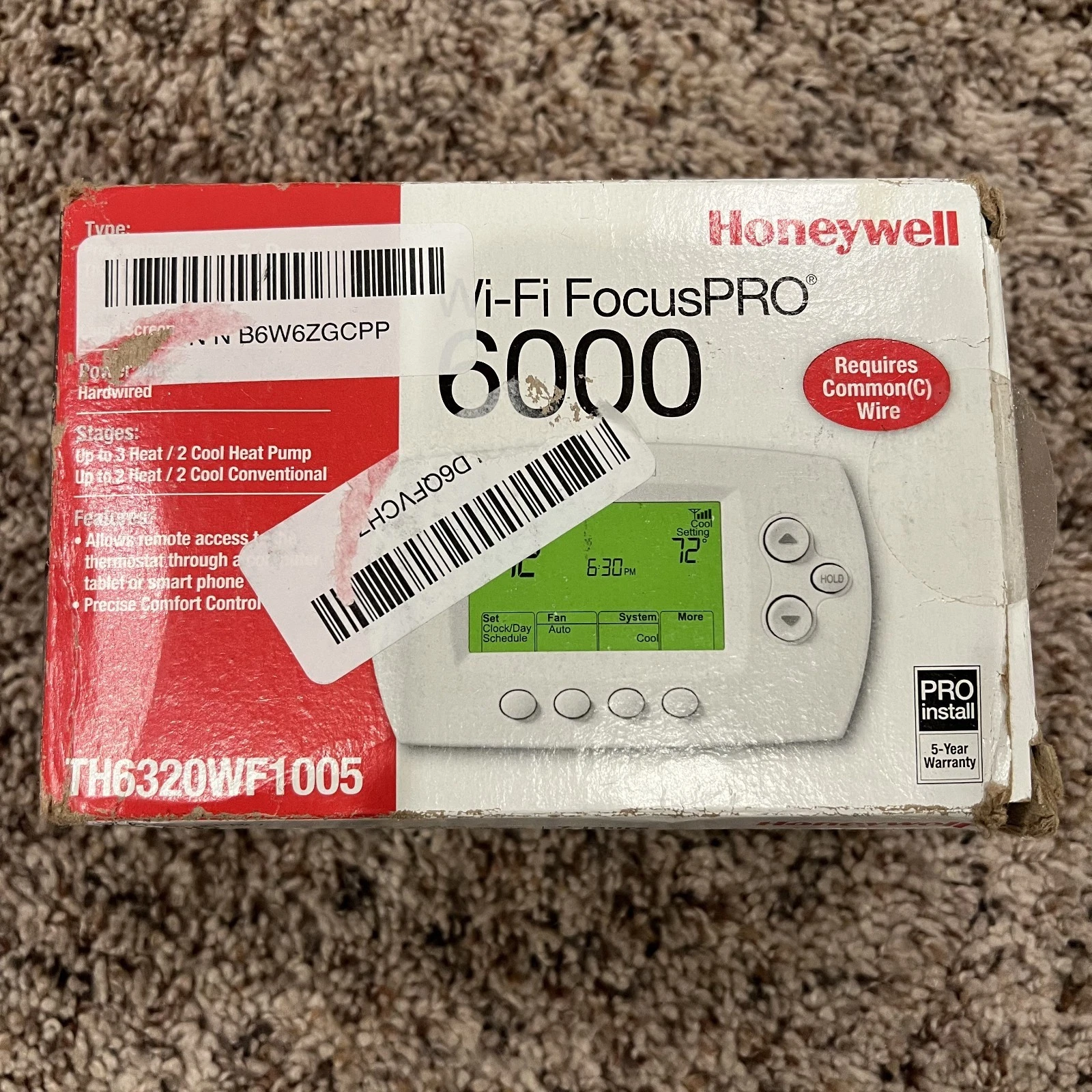 Honeywell Wi-Fi FocusPRO 6000 Programmable Thermostat TH6320WF1005
Opens in a new window or tab