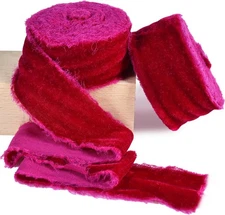Hot Pink Velvet Ribbon 1.5" - 2 Rolls Frayed Silk for Wreaths, Bouquets, Sashes,