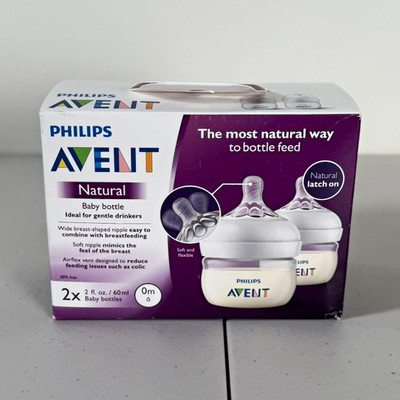 Philips AVENT Natural Bottle Set 2x 2oz/60ml 0m Newborn Anti-Colic SCF019/25
