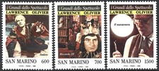 San Marino 1990.  Theater. Laurence Olivier.  Sc# 1202-1204, MNH OG