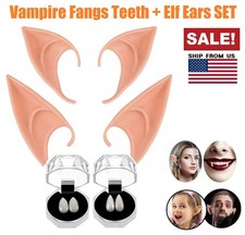 Vampire Fangs Teeth Latex Elf Ears Fairy Pixie Ear Halloween Party Cosplay Set