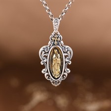 Ornate Virgin Mary Medal, S925 Silver Blessed Mother Pendant Catholic Faith Gift