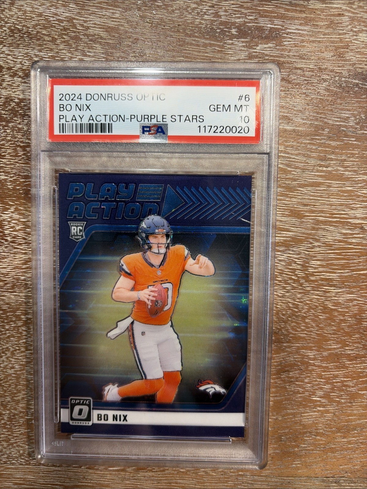 2024 Donruss Optic Bo Nix RC #9 Rookie Play Action Purple Stars SSP /25 PSA 10