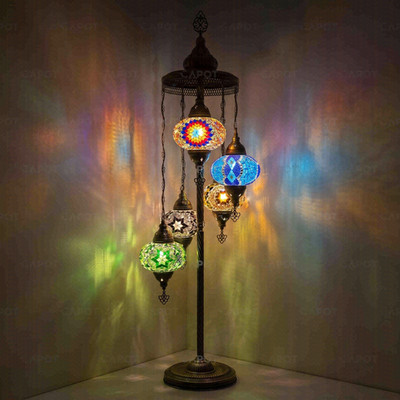 Multicolor Türkische Mosaik Stehlampe - Handgefertigte Marokkanische 5 Kugeln Stehlampe