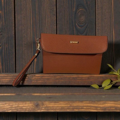Elim & Paul slim  wristlet clutch Saffiano/Faux Leather Camel Color