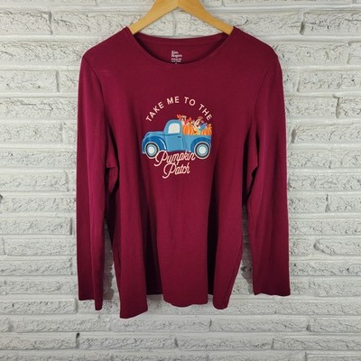Kim Rogers Women's XL Long Sleeve Tee Burgundy Pumpkin Patch Cotton Fall
