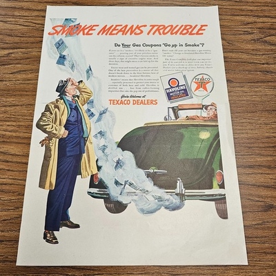 #ad #ad 1940s Texaco Havoline Ad • “Smoke Means Trouble” • Vintage Motor Oil Automotive $14.99