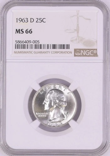 1963-D  25C Washington Quarter Dollar NGC MS66   5866409-005