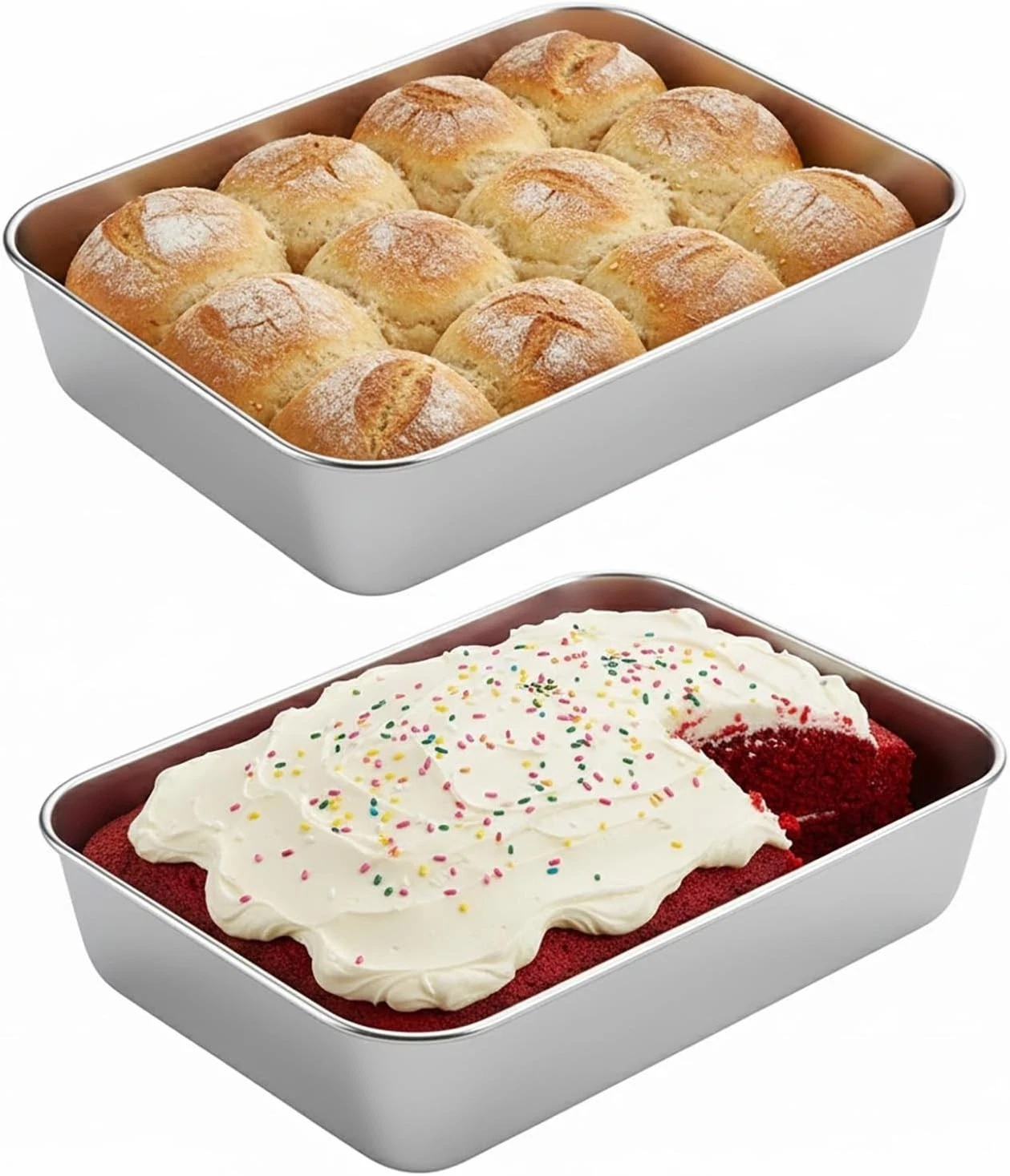 Stainless Steel Baking Pan Set 2 Pack Rectangular Cake Roasting Oven Safe
