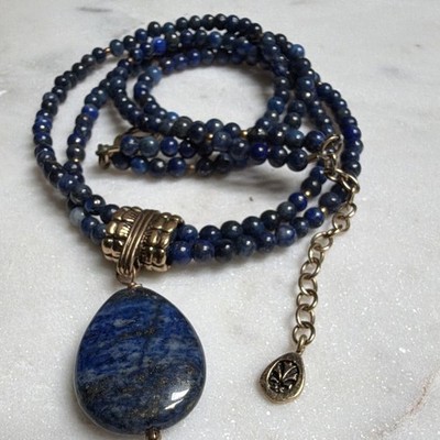 18  Blue Lapis Lazuli Beaded Necklace - Teardrop Charm Pendant, Lobster, BARSE