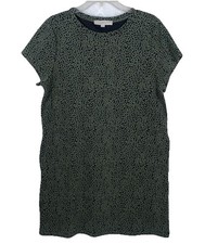 Loft Cheetah Print A-Line Dress Short Sleeve Green/Black Pullover Casual