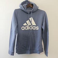 Adidas Size S Light Blue Hooded Hoodie Long-Sleeved Sweatshirt with White Logo o