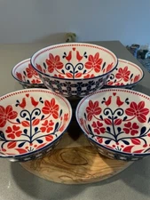 Now Designs 6" Bowls, Floral Motif Interior, Lattice Exterior, set of 5, EUC