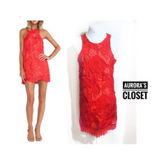 Lovers and Friends S Red Lace Mini Dress Caspian 186