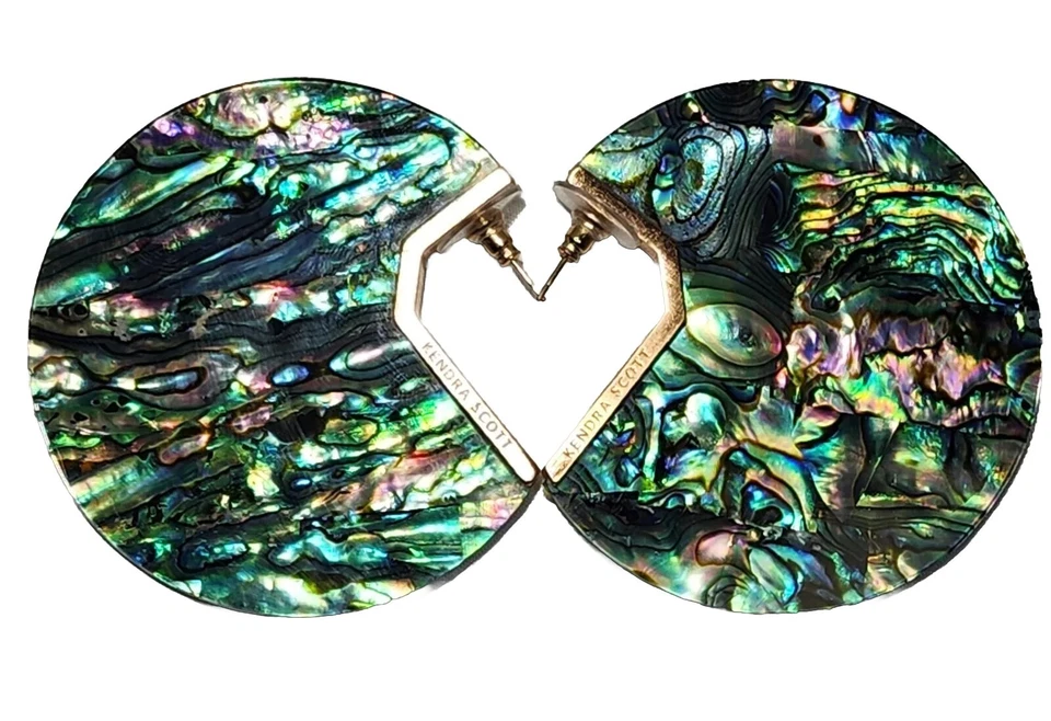 Pendientes perforados Kendra Scott Kai Abulón 14K GP Abulón 2,5 pulgadas Disco de perno prisionero Foto 2 de 4