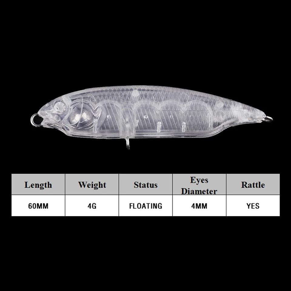 30 PIEZAS 6 CM 4G lápiz de sonajero flotante Topwater cebo sin pintar señuelo de pesca en blanco Foto 2 de 4