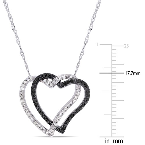 Amour 10k White Gold White & Black Rhodium Plated Diamond Heart Pendant w Chain - Picture 2 of 5