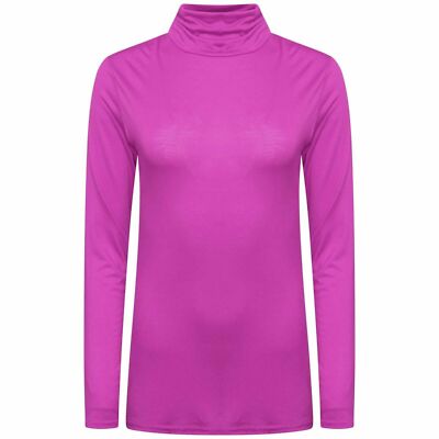 Damen Frauen Langarm Polokragen Rollkragen Pullover Top Größen 10-26