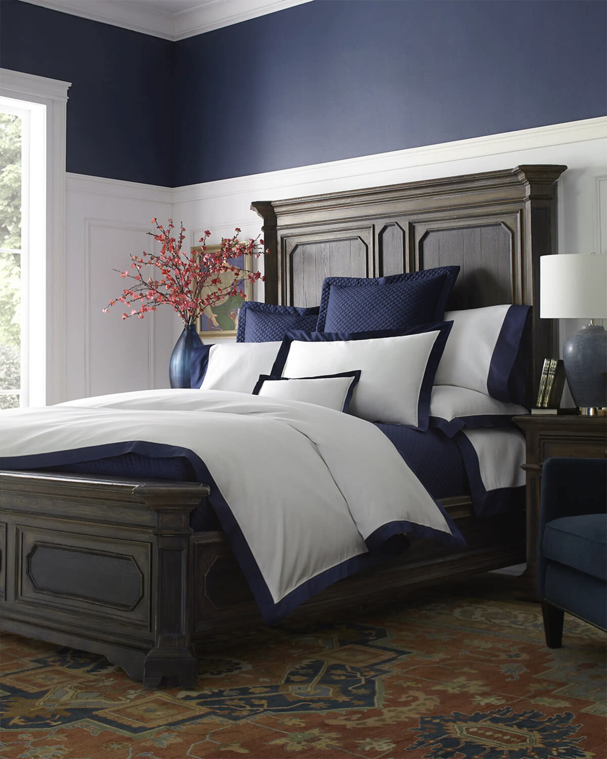 Пододеяльник Ralph Lauren Home из органического хлопка и сатина Border King Темно-синий - NWT 470 37490₽